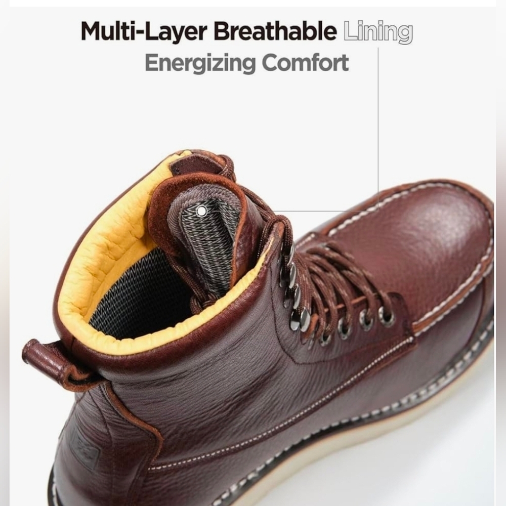 NIB Genuine Leather 8" Work Safety Work Boots Composite Toe Goodyear 11 mens 😀 - Picture 4 of 11